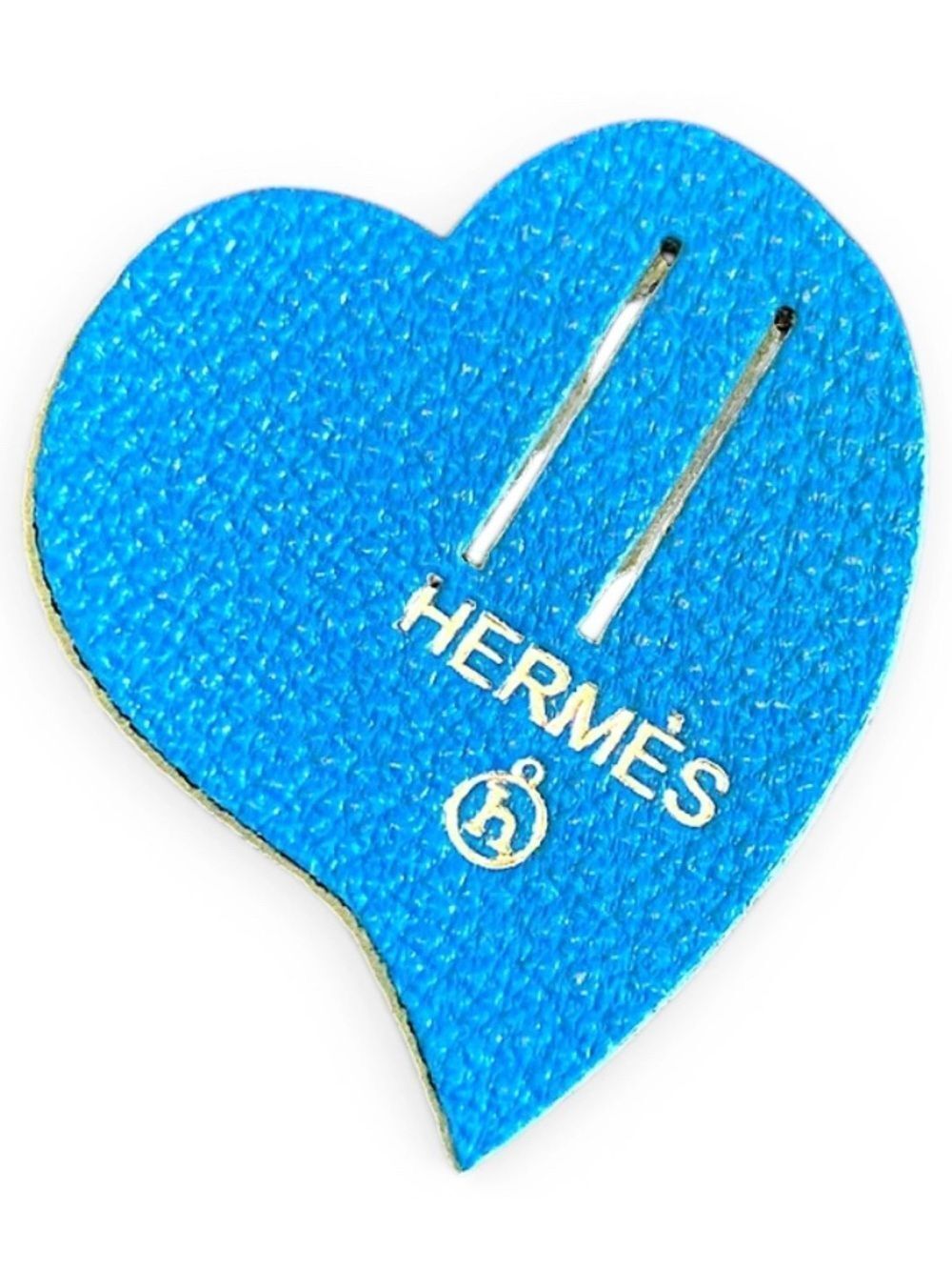 🛍️Hermès Authentic Petit H Blue Heart Leather Charm with Ribbon